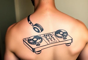 DJ turntables and headphones tattoo idea