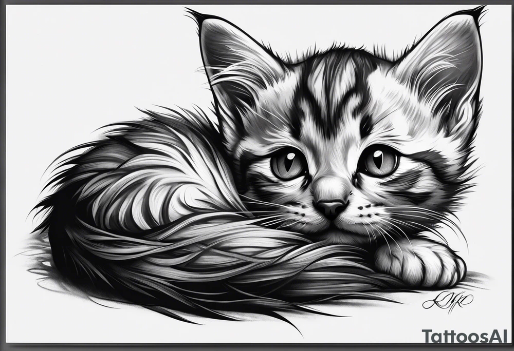 Kitten laying down sleeping tattoo idea