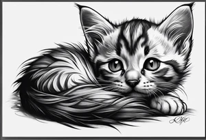 Kitten laying down sleeping tattoo idea