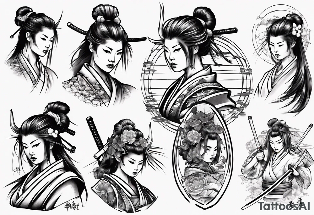 Beautiful female samurai tattoo idea