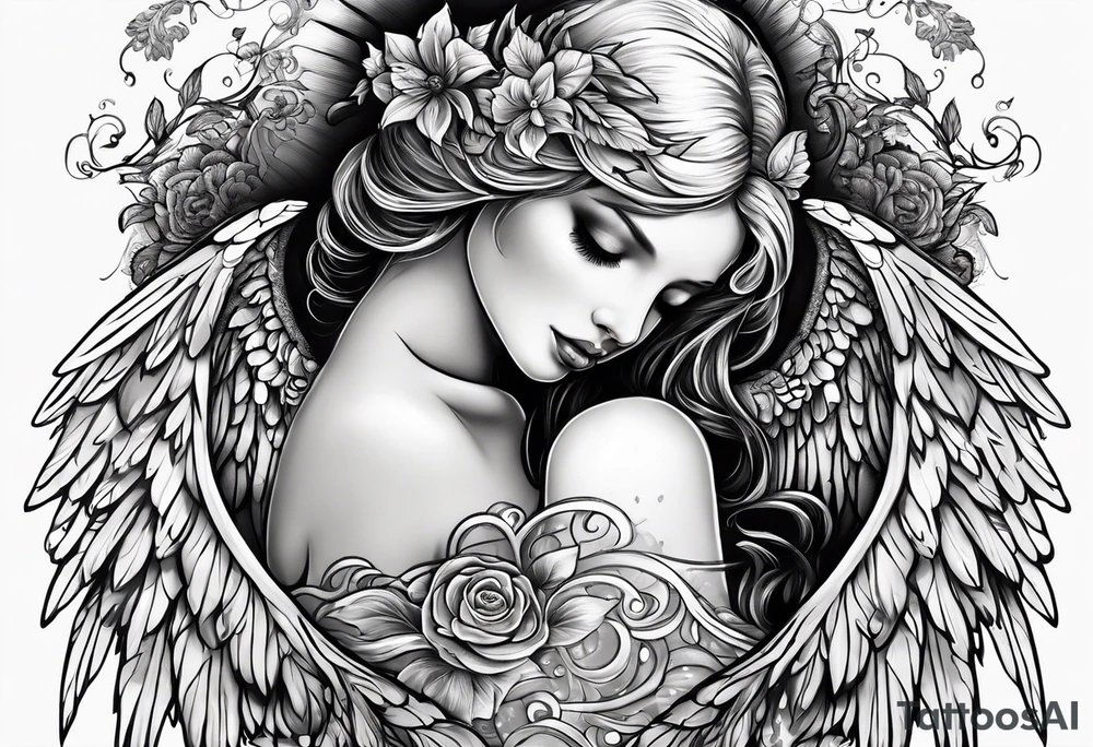 an angel with "my sweet angel" written underneath it tattoo idea