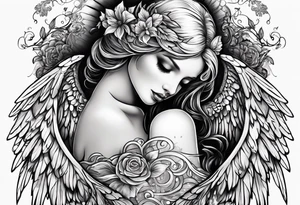 an angel with "my sweet angel" written underneath it tattoo idea