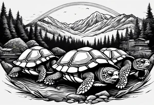 For forearm Mountains, Honda three wheeler, four turtles watching from the path tattoo idea