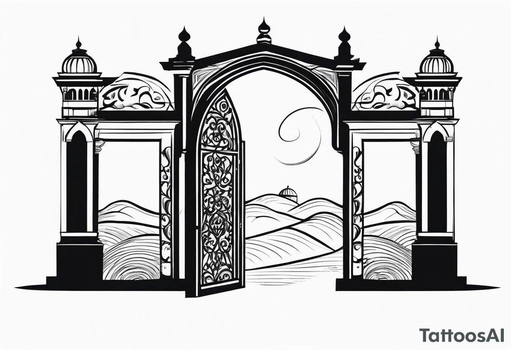 israel gate vector swirl vignette tattoo idea