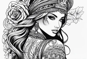 bold feminine sleeve tattoo idea