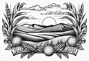 Illinois shape with corn, cubs, golf theme tattoo idea