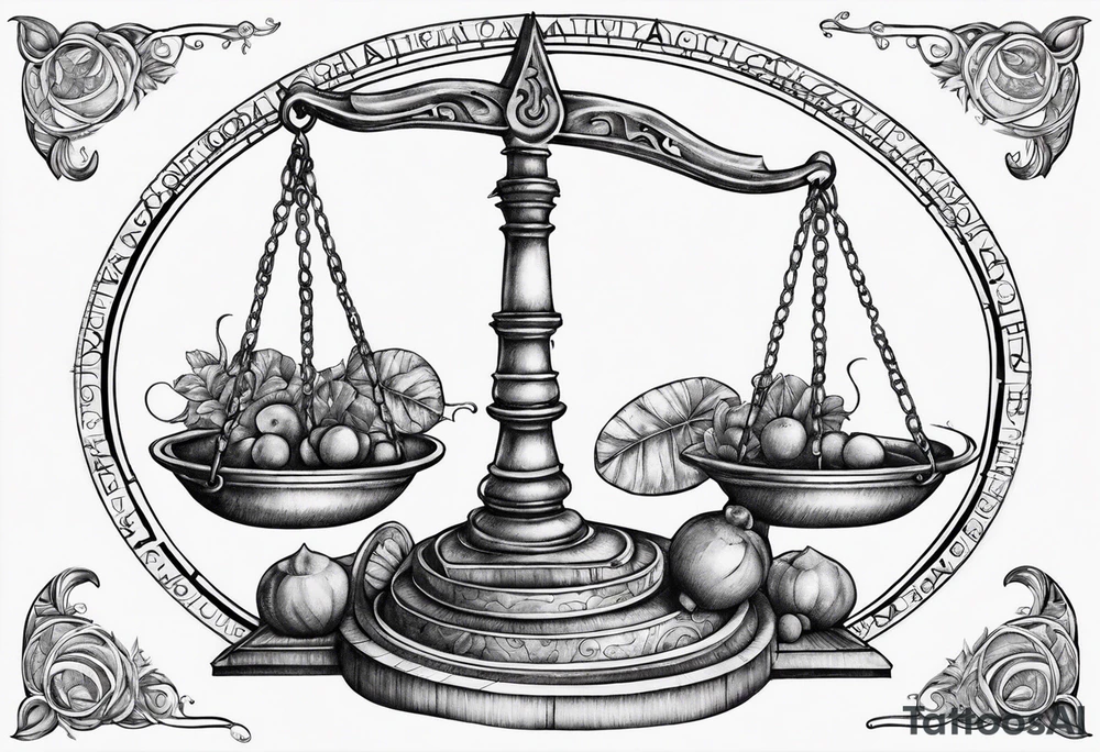 Libra zodiac scale with Gemini and Taurus symbols in each scale tattoo idea