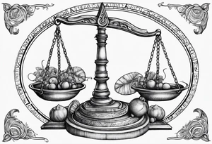Libra zodiac scale with Gemini and Taurus symbols in each scale tattoo idea