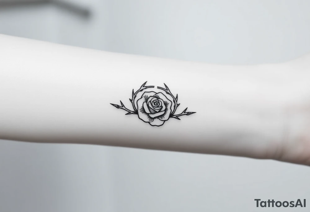 Crown of thorns with a rose in the middle tattoo idea