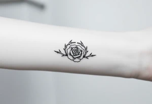 Crown of thorns with a rose in the middle tattoo idea