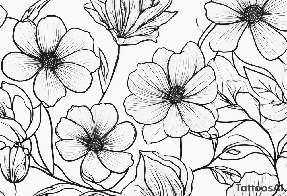 floral and elegant. line work connected tattoo idea