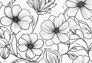 floral and elegant. line work connected tattoo idea