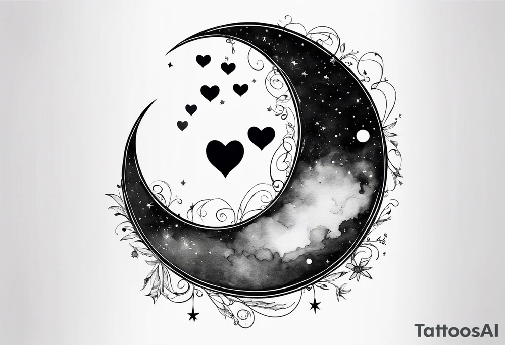 minimalistic Crescent moon with a love heart inside tattoo idea