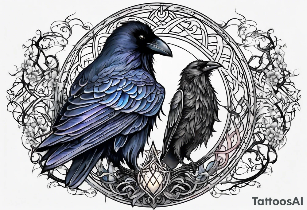 world tree with a raven and urnes style knotwork sleeve tattoo tattoo idea