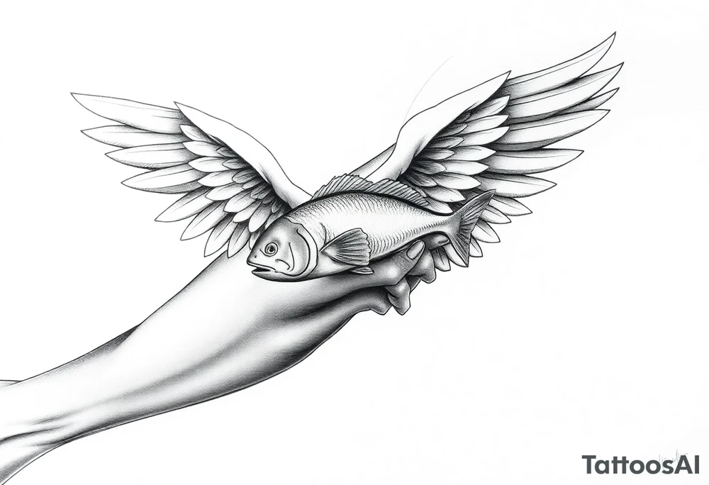angel wings with fish inside the wings tattoo idea