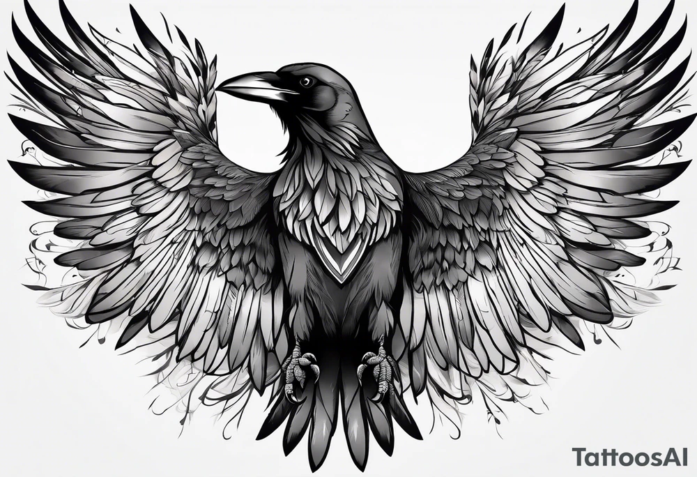 crow with open wings, only line drawing, symmetrical, without background, tattoo idea crow with open wings, only line drawing, symmetrical, without background, tattoo idea