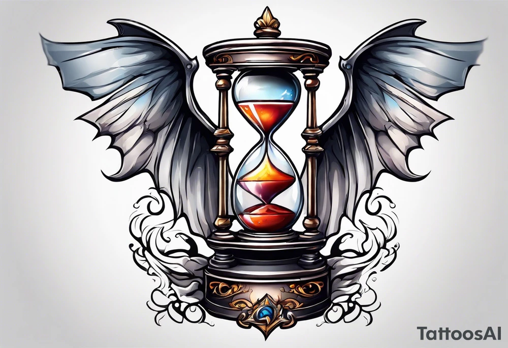 Hourglass with angel wing and bat wing tattoo idea
