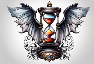 Hourglass with angel wing and bat wing tattoo idea