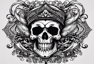I want a tattoo with a skull design that says "work hard" at the top and "play hard" at the bottom, in black only. tattoo idea