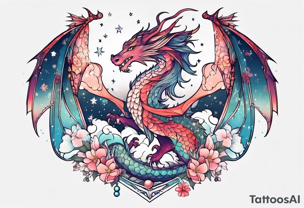 Constellation, wing , snow , cross , dragon female japan kawaii , flower tattoo idea
