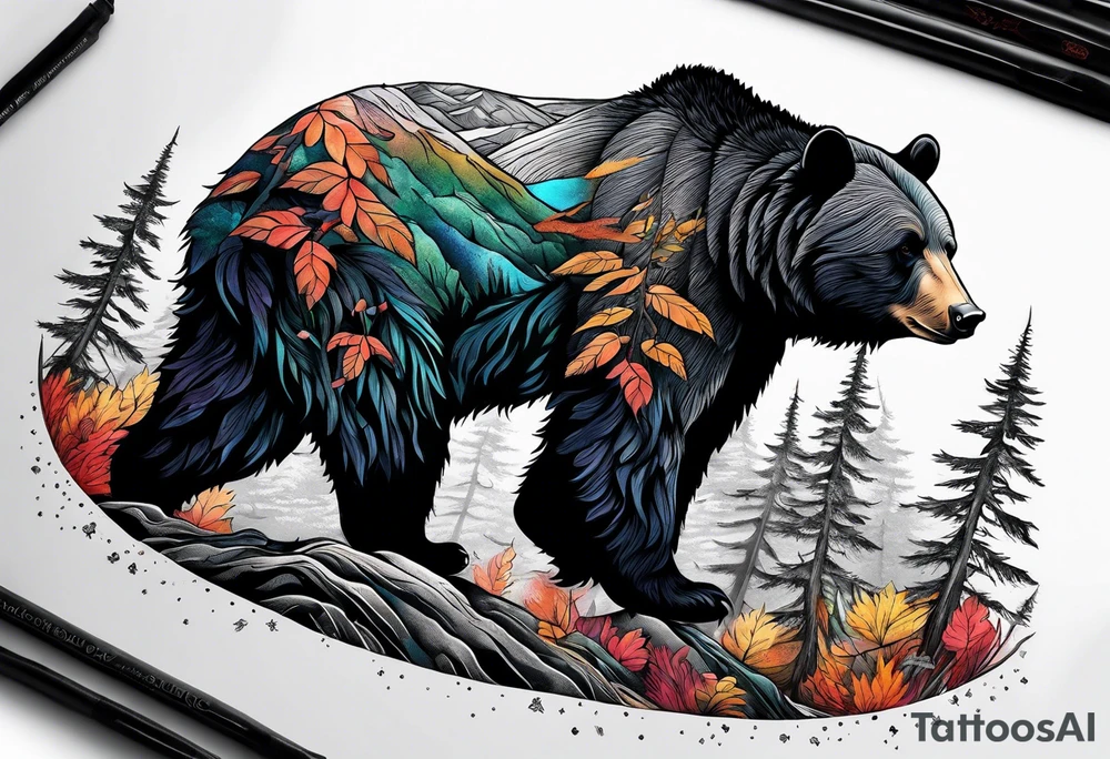 black bear mountain forest tattoo idea