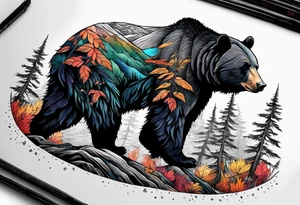 black bear mountain forest tattoo idea
