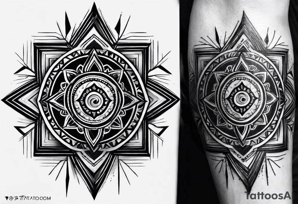 I need a 'om' tattoo on my forearm with black and grey design and less ink with solid lines only. It needs to have three triangles which represent past, present and future. The tattoo should contain stylish modern custom design. tattoo idea