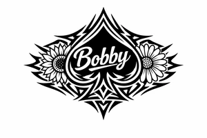 Bobby middle center inside the middle of the spade with a sunflower and a daisy on each side of the spade very super extremely traceable to trace onto notebook paper, very super extremely easy and simple traceable tracing black and white outlining outline coloring pages very super extremely traceable to trace onto notebook paper tattoo idea