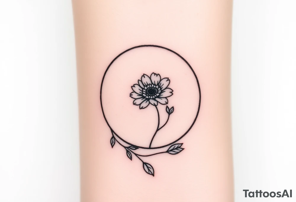Small black and white tattoo full moon with small chrysanthemum and tiny scorpio gliph inside moon tattoo idea