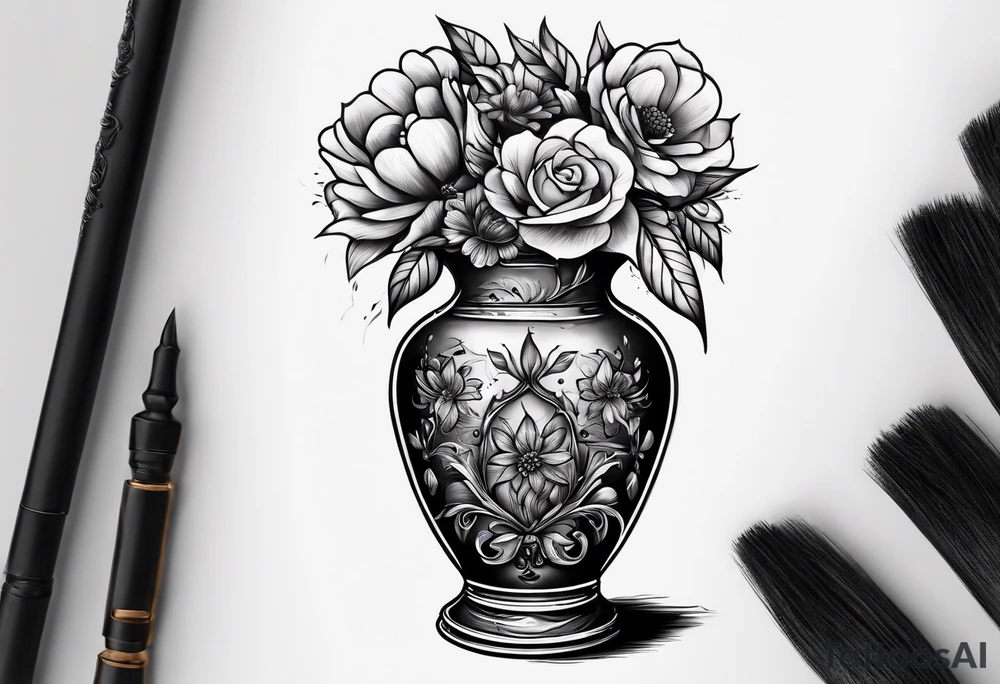 dead flower in a vase tattoo idea