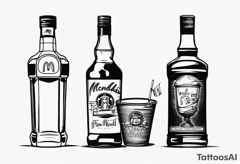 Rum bottle with mc donald cup on it tattoo idea