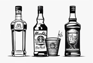 Rum bottle with mc donald cup on it tattoo idea