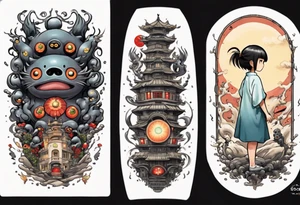 spirited away, chihiro, soot sprites, neotraditional style tattoo forearm tattoo idea