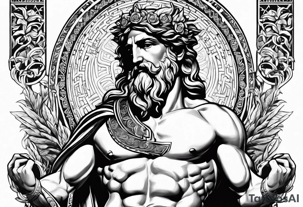 greek god with meander surround tattoo idea