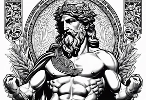 greek god with meander surround tattoo idea