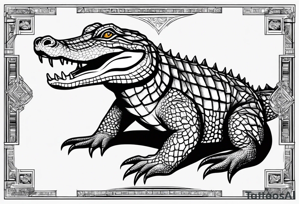 Full body Caiman with tail tattoo idea