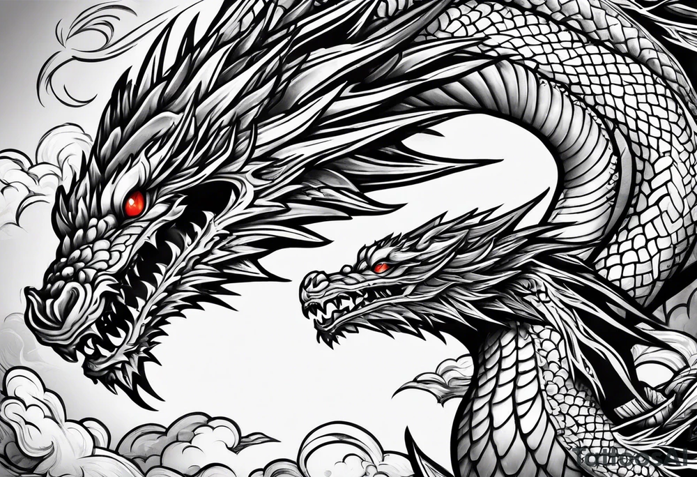 Family of five flying dragons tattoo idea