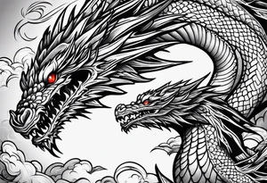 Family of five flying dragons tattoo idea