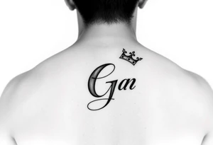 Capital G in handwritten script with a crown tilted to the left on the front right shoulder tattoo idea
