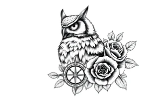 an owl,compass,roses, tattoo idea