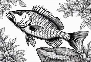 Golden perch on a big log tattoo idea