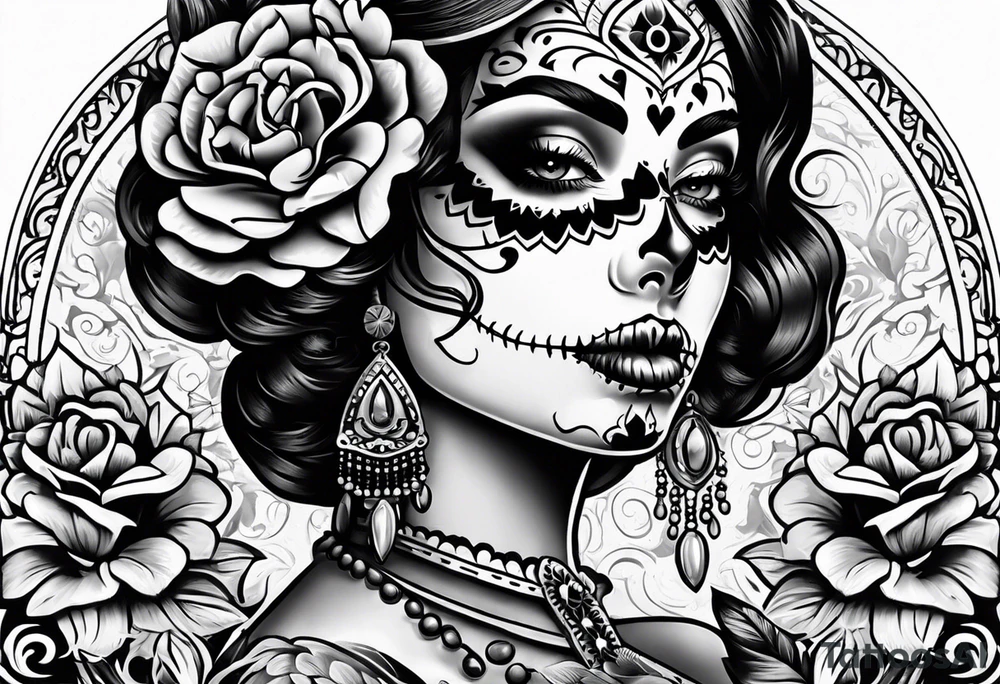 Sugar skull senorita tattoo idea