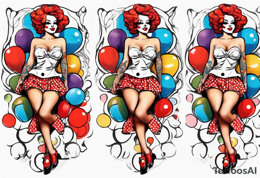female pin up clown full body tattoo idea