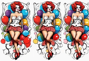 female pin up clown full body tattoo idea