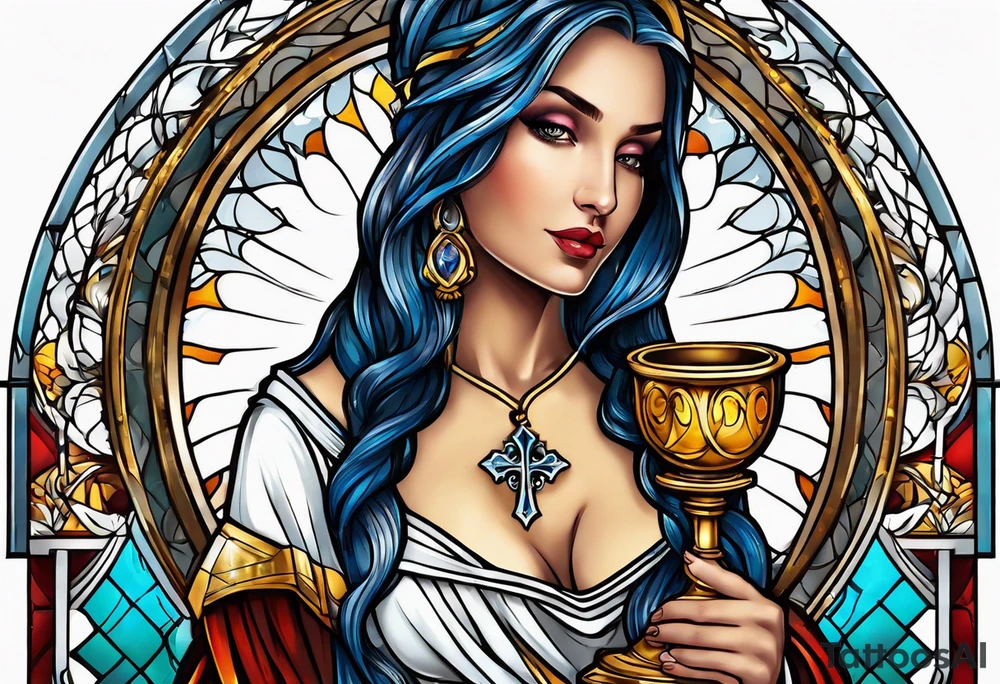 Female saint holding a chalice tattoo idea