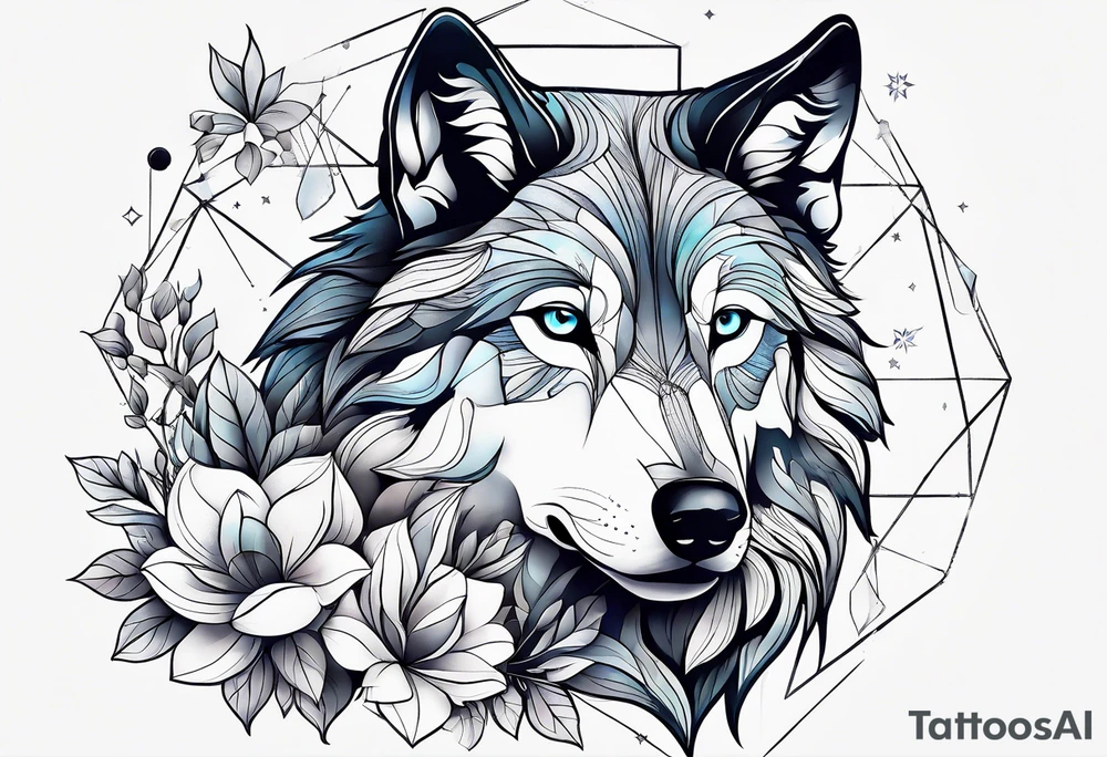 Constellation, animal wolf snow , géométric , flower tattoo idea