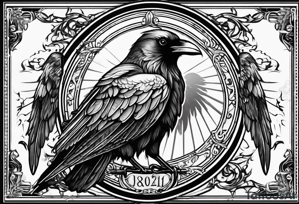 Postage stamp shape, may angels lead you in, raven tattoo idea