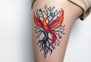 magical tree of life with a phoenix tattoo idea