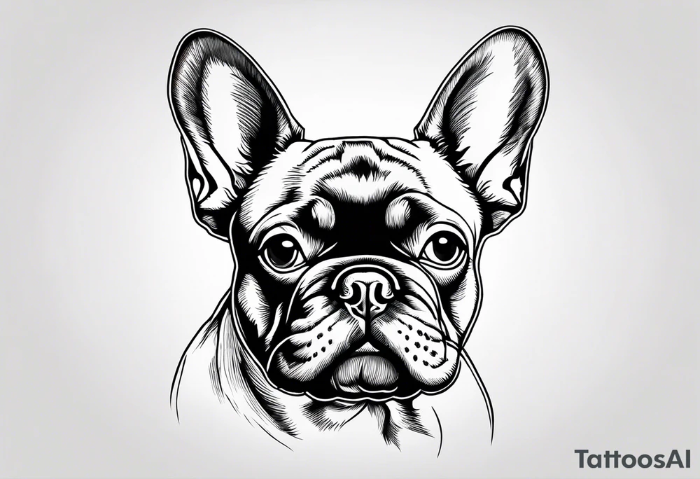 Design a delicate outline tattoo of a French Bulldog, emphasizing its charming features and quirky expression tattoo idea