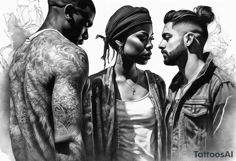2 Black shadows of people standing over 2 wounded black shadows of people tattoo idea